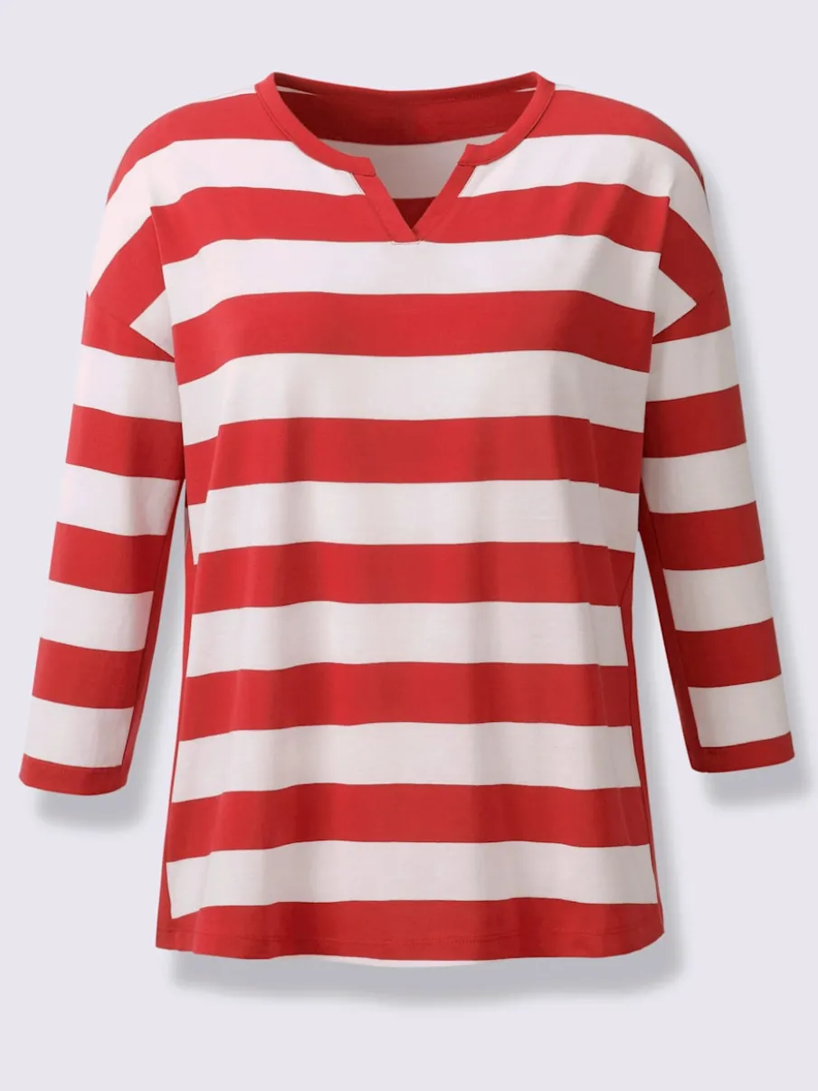 T-shirt rayé à empiècements avec col arrondi manches trois-quarts
