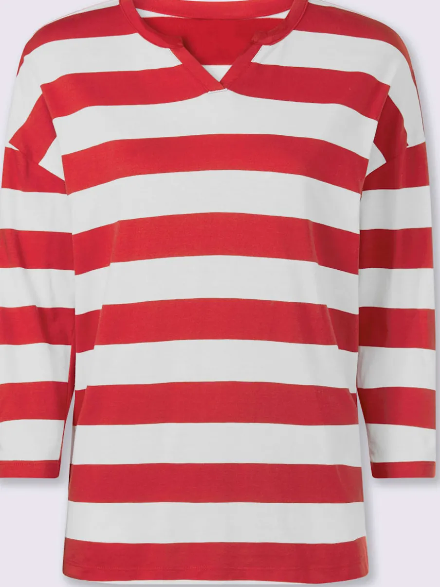 T-shirt rayé à empiècements avec col arrondi manches trois-quarts