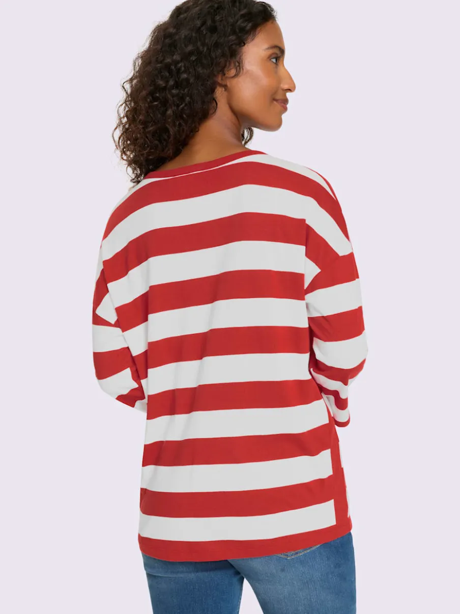 T-shirt rayé à empiècements avec col arrondi manches trois-quarts