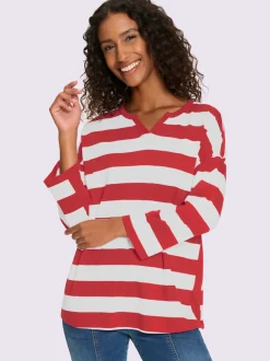 T-shirt rayé à empiècements avec col arrondi manches trois-quarts