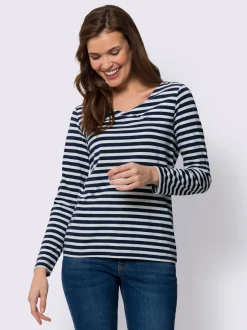 T-shirt rayé en mélange modal avec encolure V