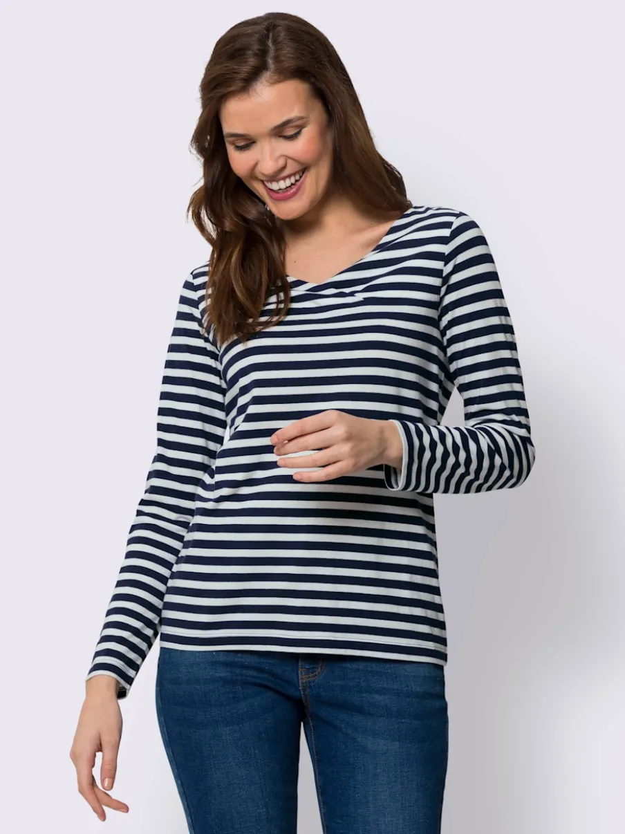 T-shirt rayé en mélange modal avec encolure V