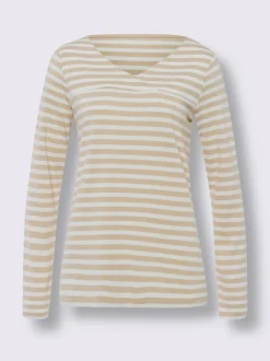 T-shirt rayé en mélange modal avec encolure V