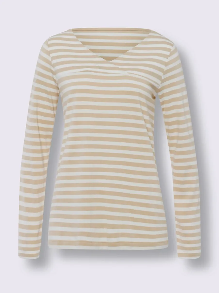 T-shirt rayé en mélange modal avec encolure V