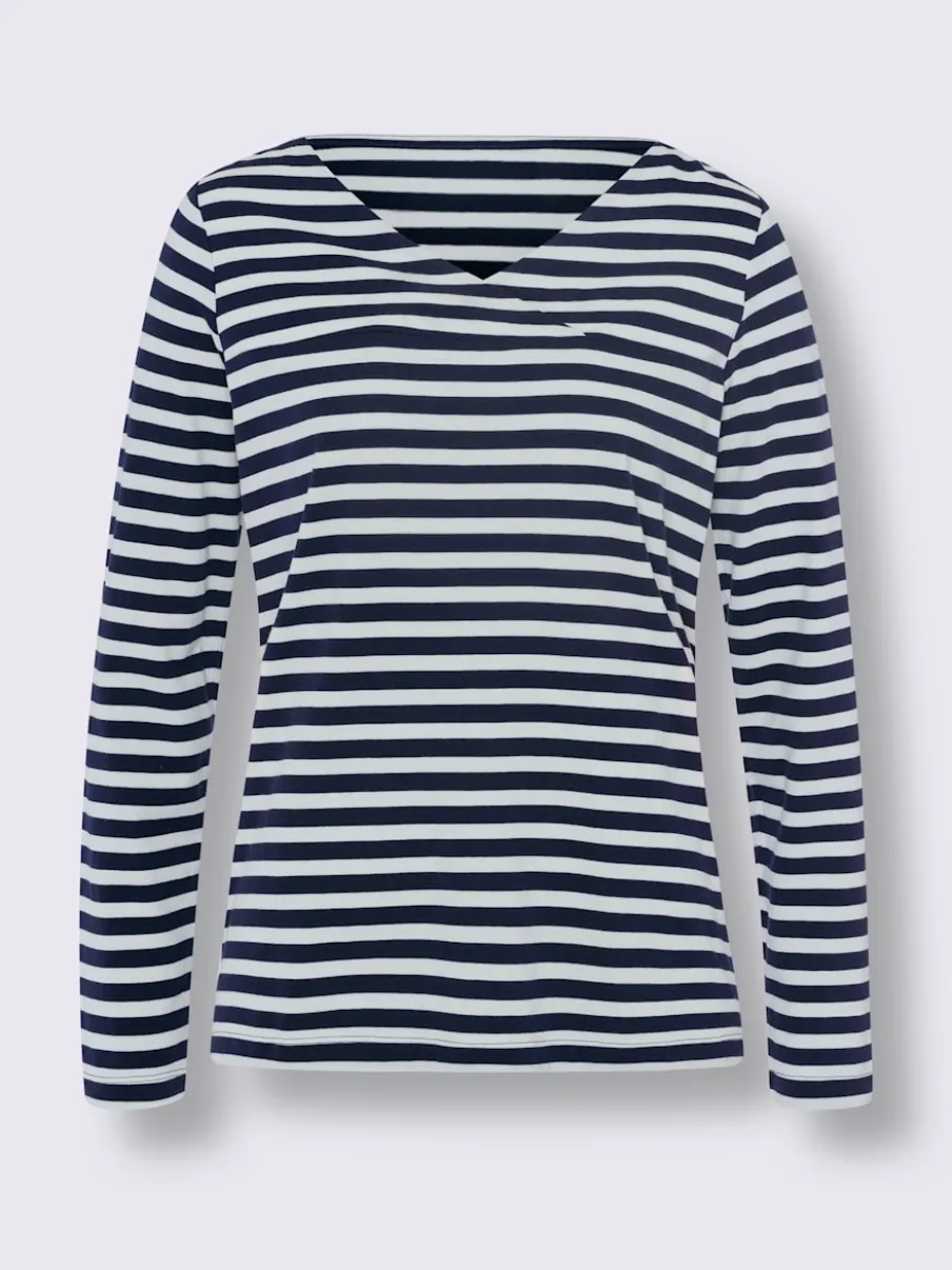 T-shirt rayé en mélange modal avec encolure V