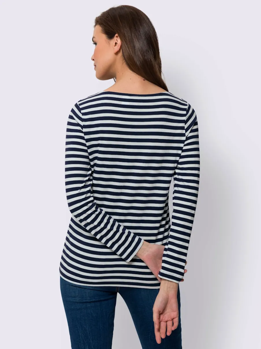 T-shirt rayé en mélange modal avec encolure V
