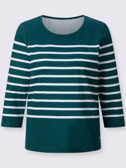 T-shirt rayé manches 3/4 en jersey léger certifié GOTS