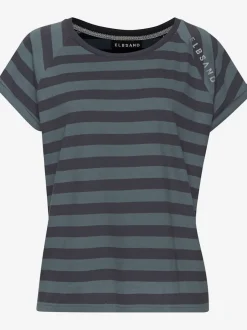 T-shirt à rayures avec encolure ronde et manches retroussables