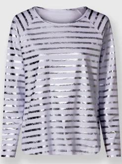 T-shirt à rayures avec encolure ronde et manches longues