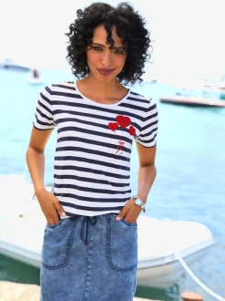 T-shirt à rayures avec encolure ronde et broderie