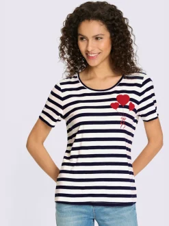 T-shirt à rayures avec encolure ronde et broderie