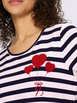 T-shirt à rayures avec encolure ronde et broderie