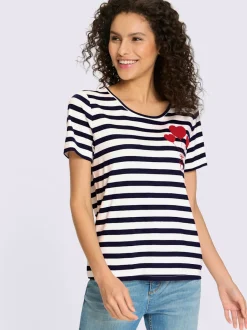 T-shirt à rayures avec encolure ronde et broderie