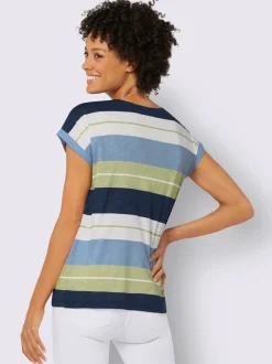 T-shirt à rayures avec encolure ronde et mancherons