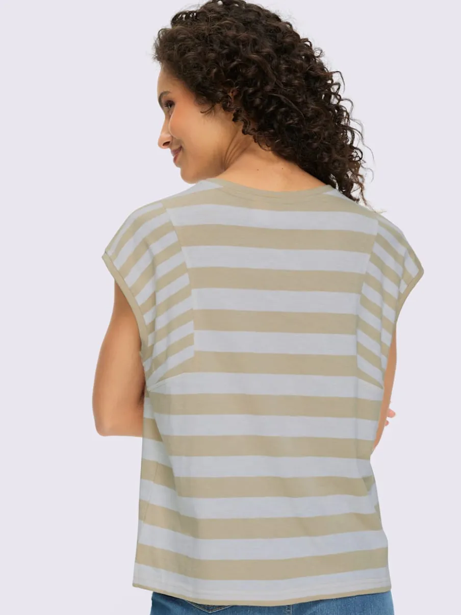 T-shirt à rayures avec encolure ronde et manches courtes