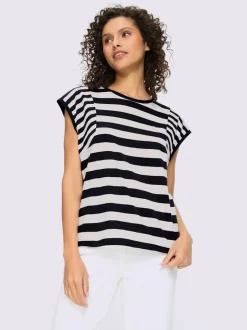 T-shirt à rayures avec encolure ronde et manches courtes