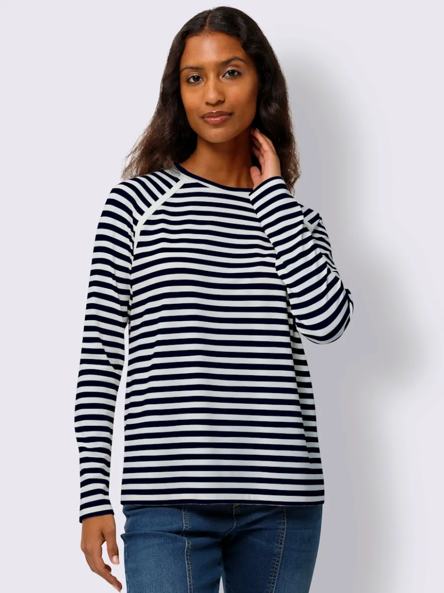 T-shirt à rayures avec manches raglan et col rond