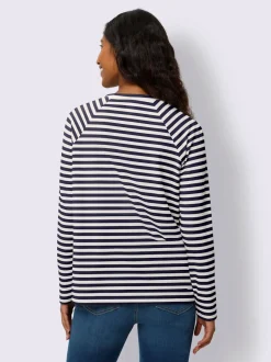 T-shirt à rayures avec manches raglan et col rond