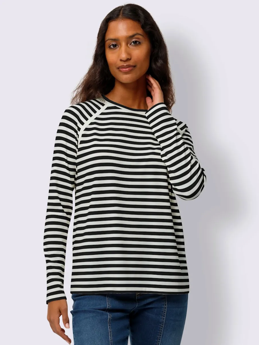 T-shirt à rayures avec manches raglan et col rond