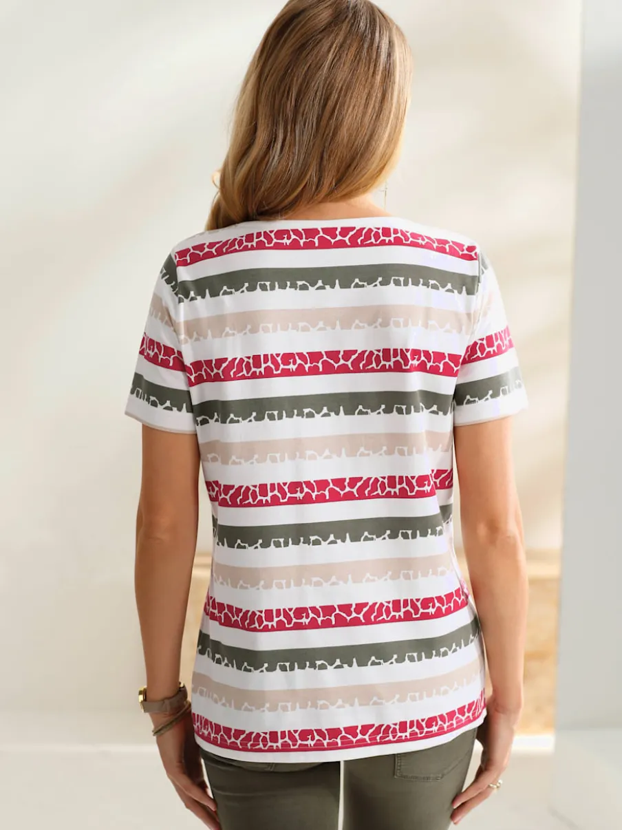 T-shirt à rayures encolure en V et manches courtes