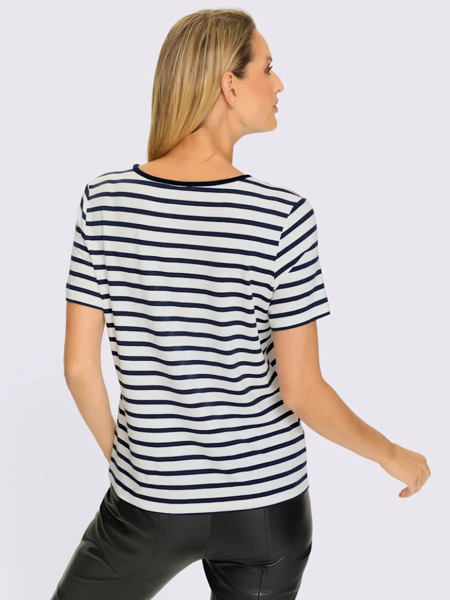 T-shirt à rayures marinières avec inscription brillante et manches courtes