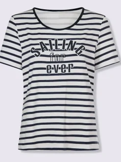 T-shirt à rayures marinières avec inscription brillante et manches courtes