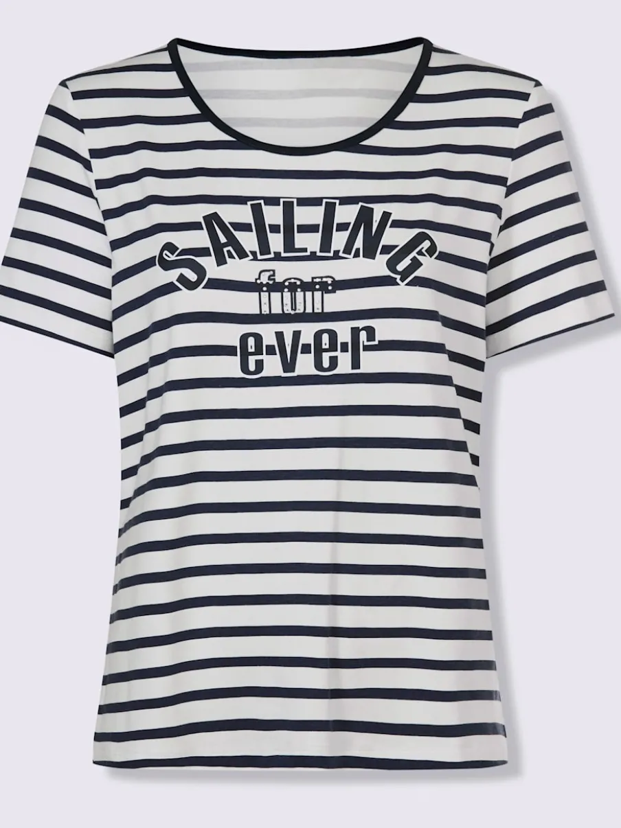 T-shirt à rayures marinières avec inscription brillante et manches courtes