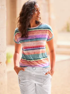 T-shirt à rayures motif marinière manches courtes fentes latérales