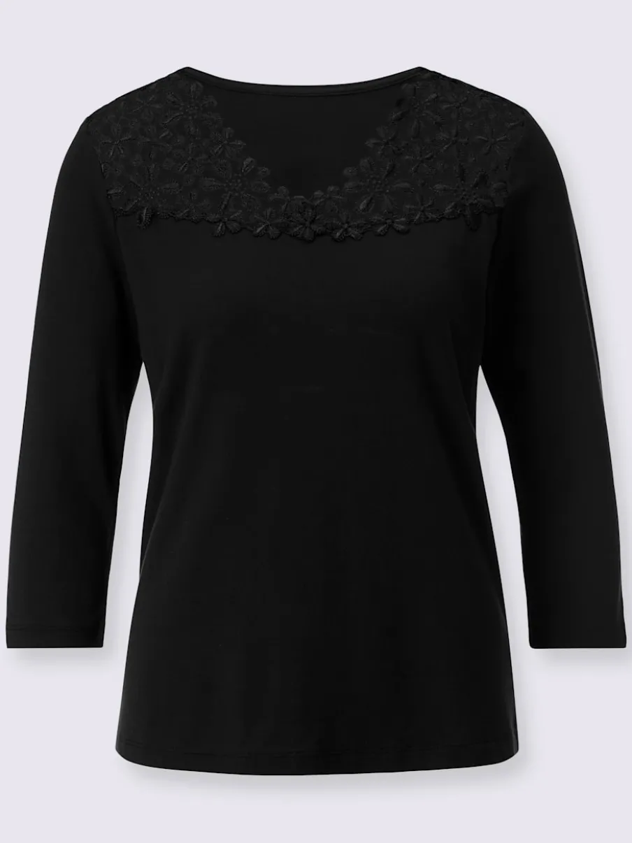 T-shirts avec col en V et dentelle florale charmante