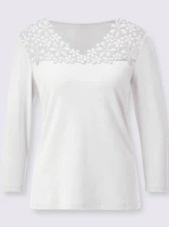 T-shirts avec col en V et dentelle florale charmante