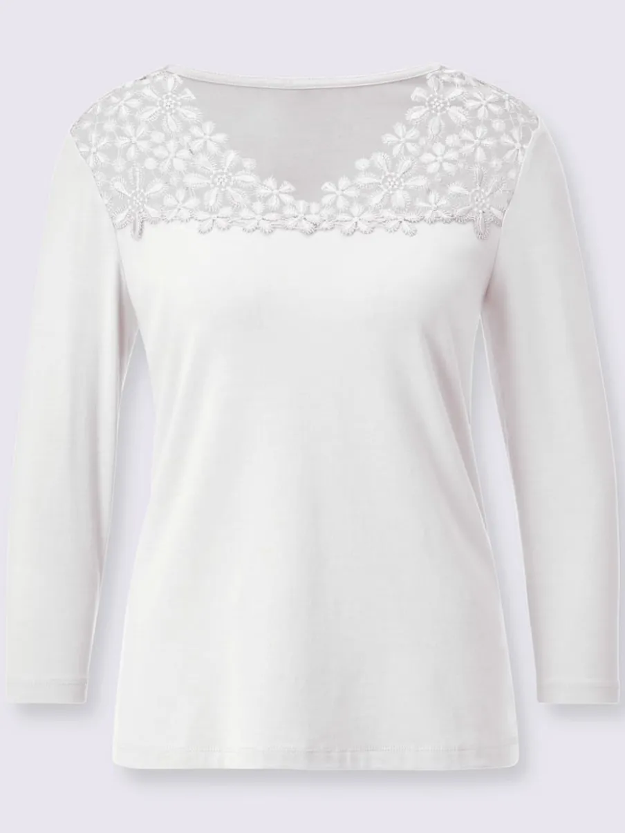 T-shirts avec col en V et dentelle florale charmante