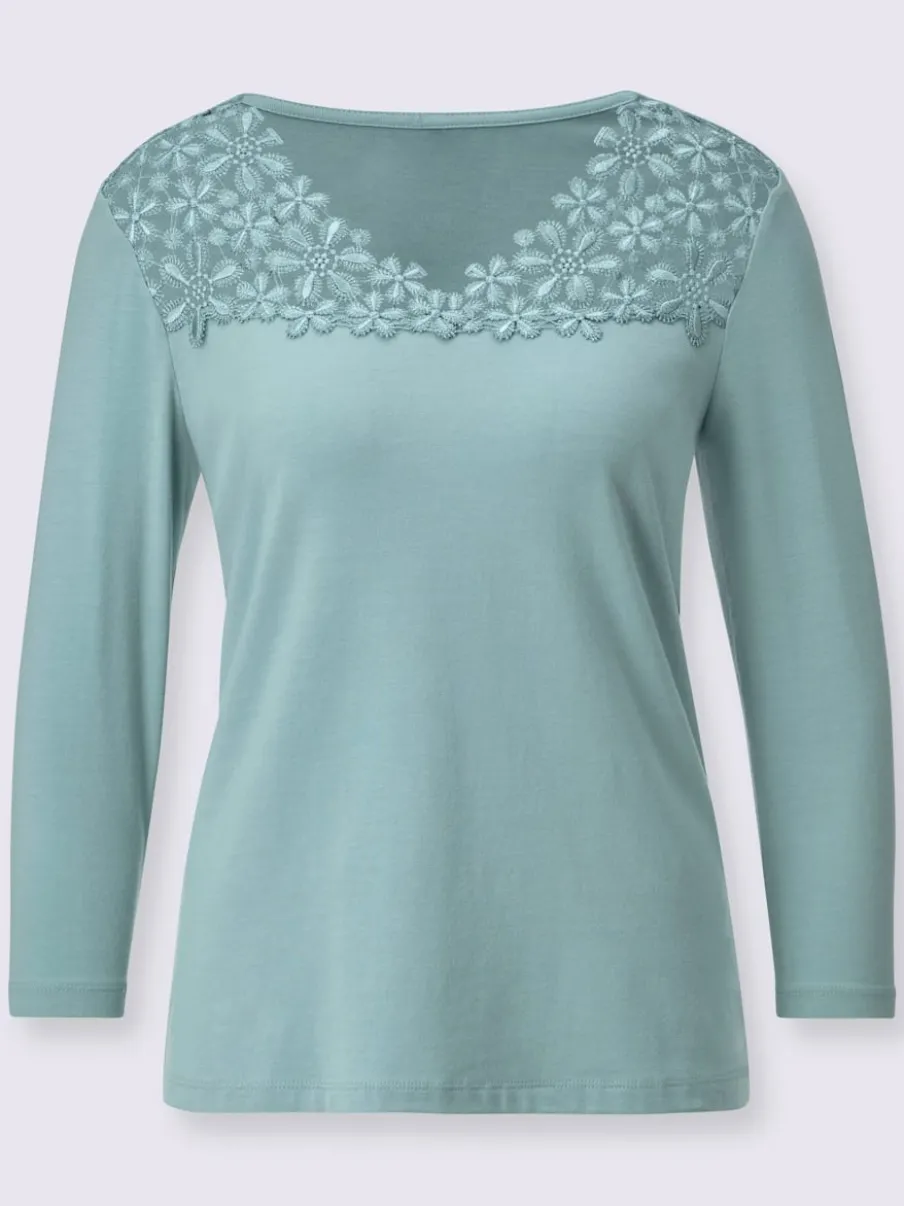T-shirts avec col en V et dentelle florale charmante