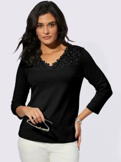T-shirts avec col en V et dentelle florale charmante
