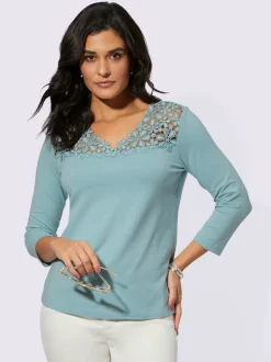 T-shirts avec col en V et dentelle florale charmante