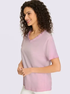 T-shirts avec col en V et manches courtes frangées