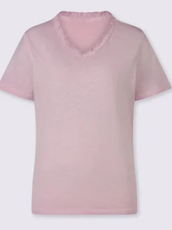 T-shirts avec col en V et manches courtes frangées