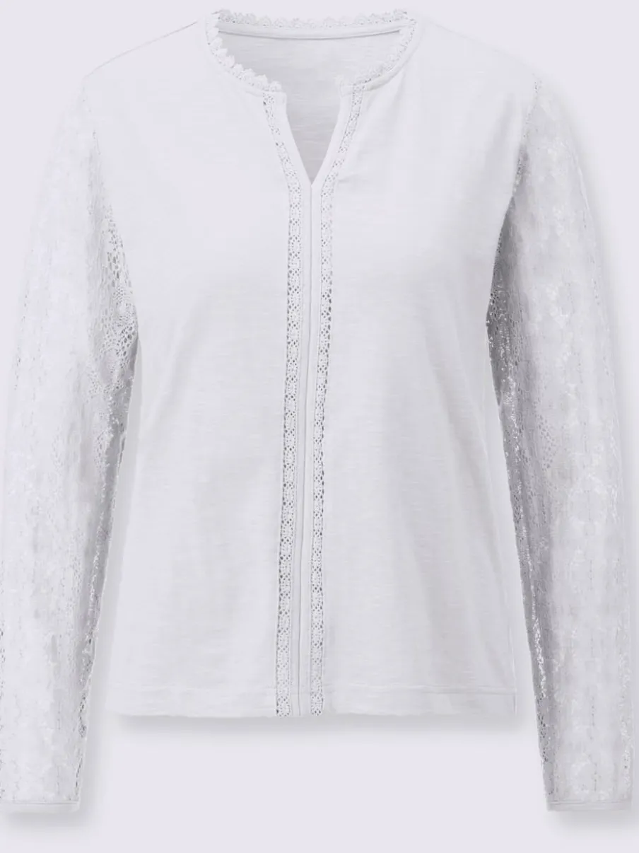 T-shirts avec dentelle aux manches et encolure ronde