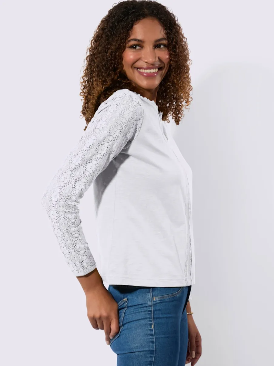 T-shirts avec dentelle aux manches et encolure ronde