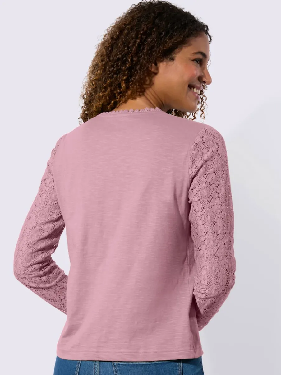 T-shirts avec dentelle aux manches et encolure ronde