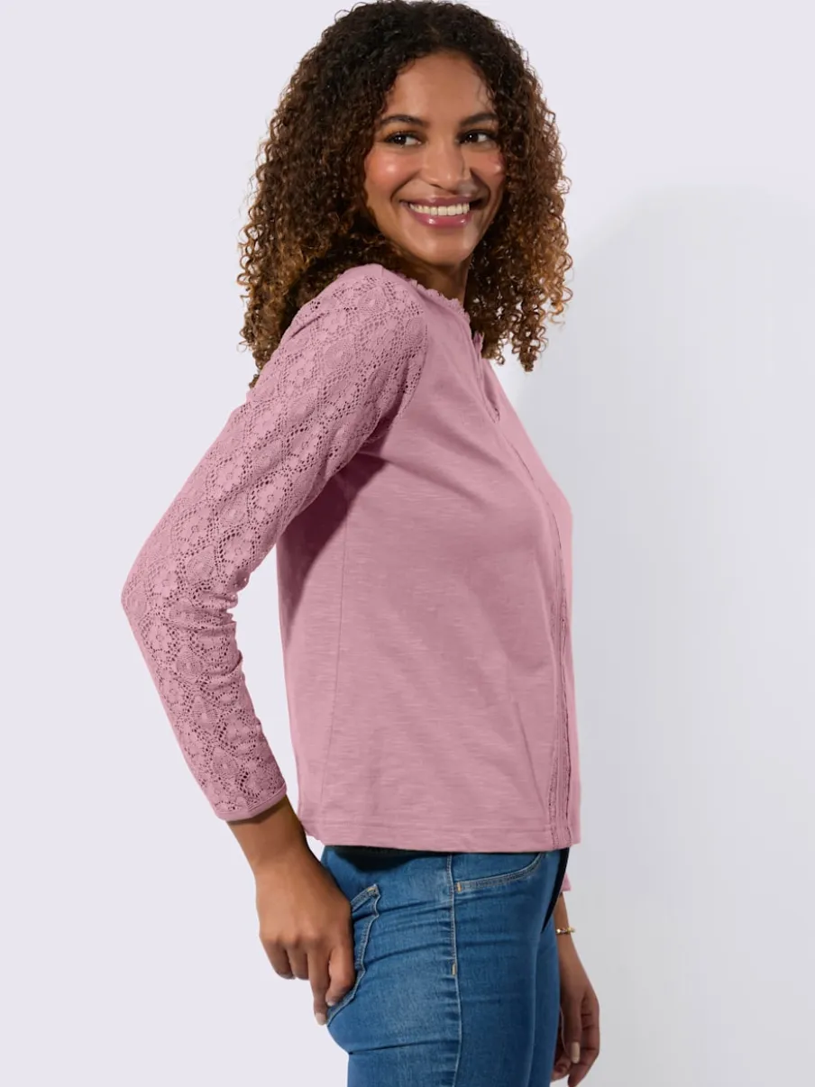 T-shirts avec dentelle aux manches et encolure ronde