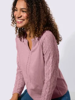 T-shirts avec dentelle aux manches et encolure ronde