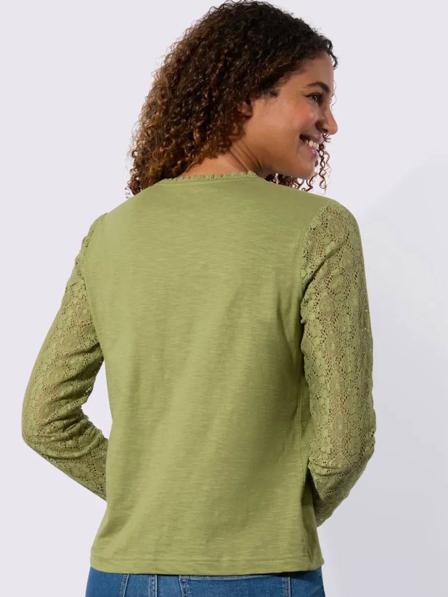 T-shirts avec dentelle aux manches et encolure ronde