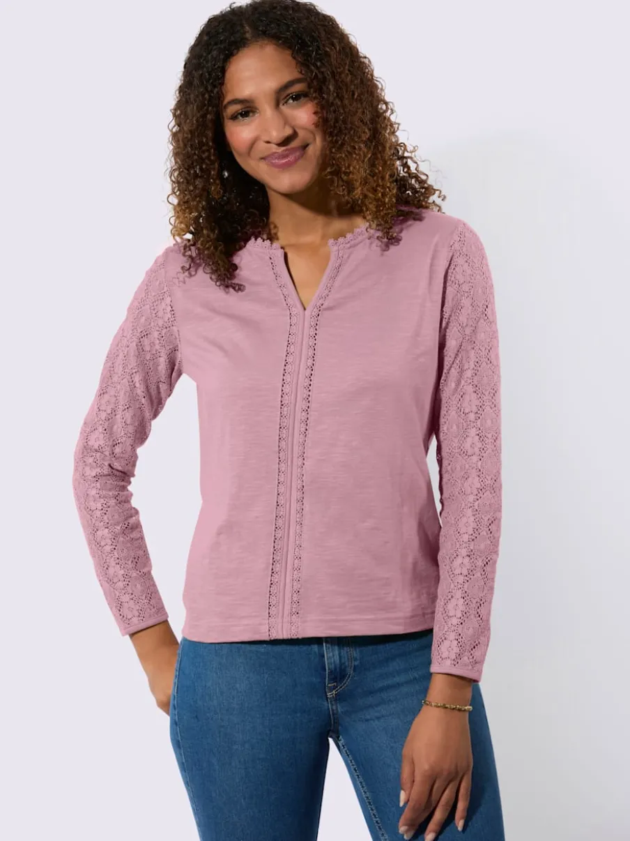T-shirts avec dentelle aux manches et encolure ronde
