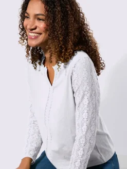 T-shirts avec dentelle aux manches et encolure ronde