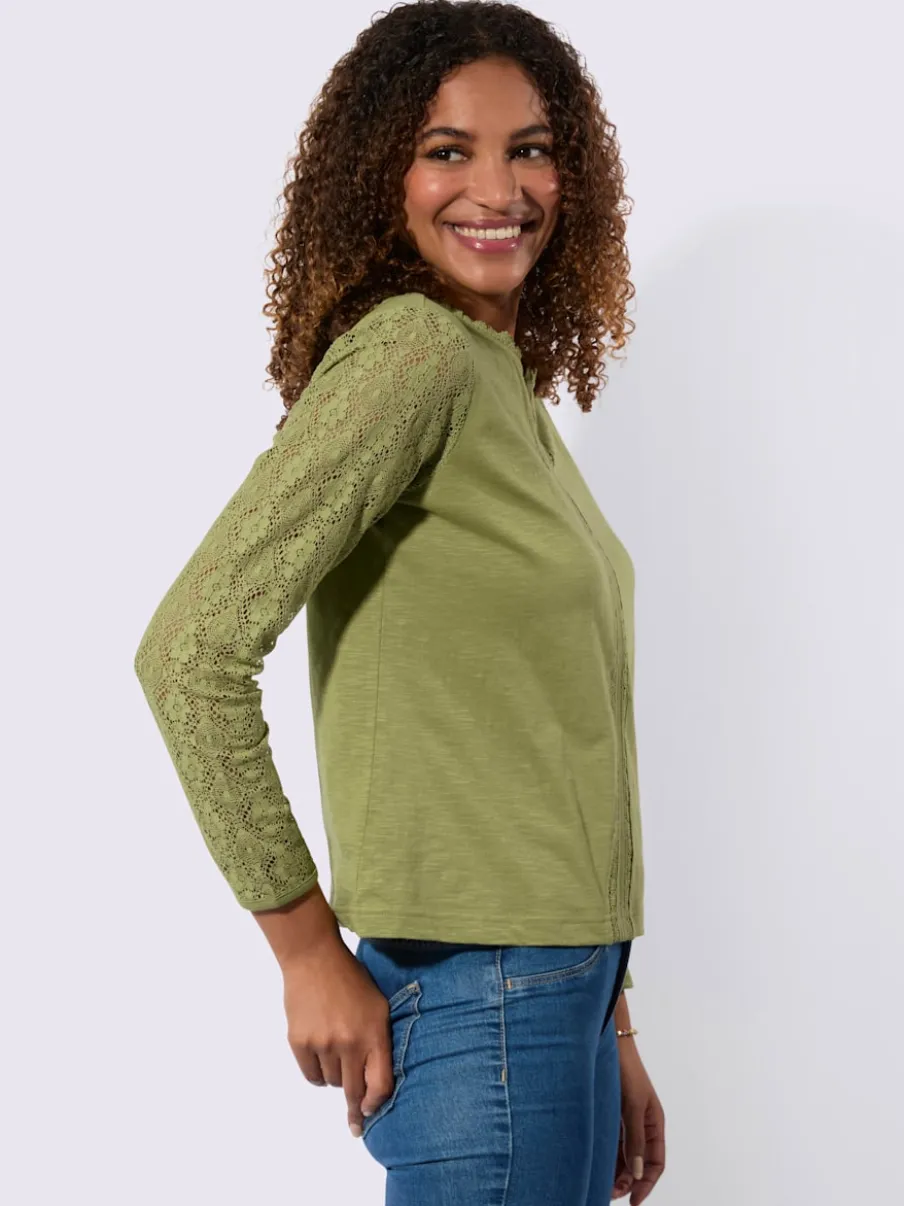 T-shirts avec dentelle aux manches et encolure ronde