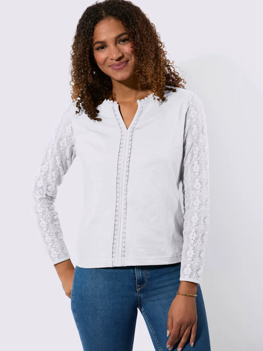 T-shirts avec dentelle aux manches et encolure ronde