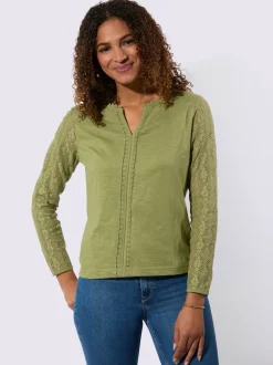 T-shirts avec dentelle aux manches et encolure ronde