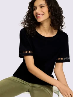 T-shirts avec dentelle crochetée sur manches courtes