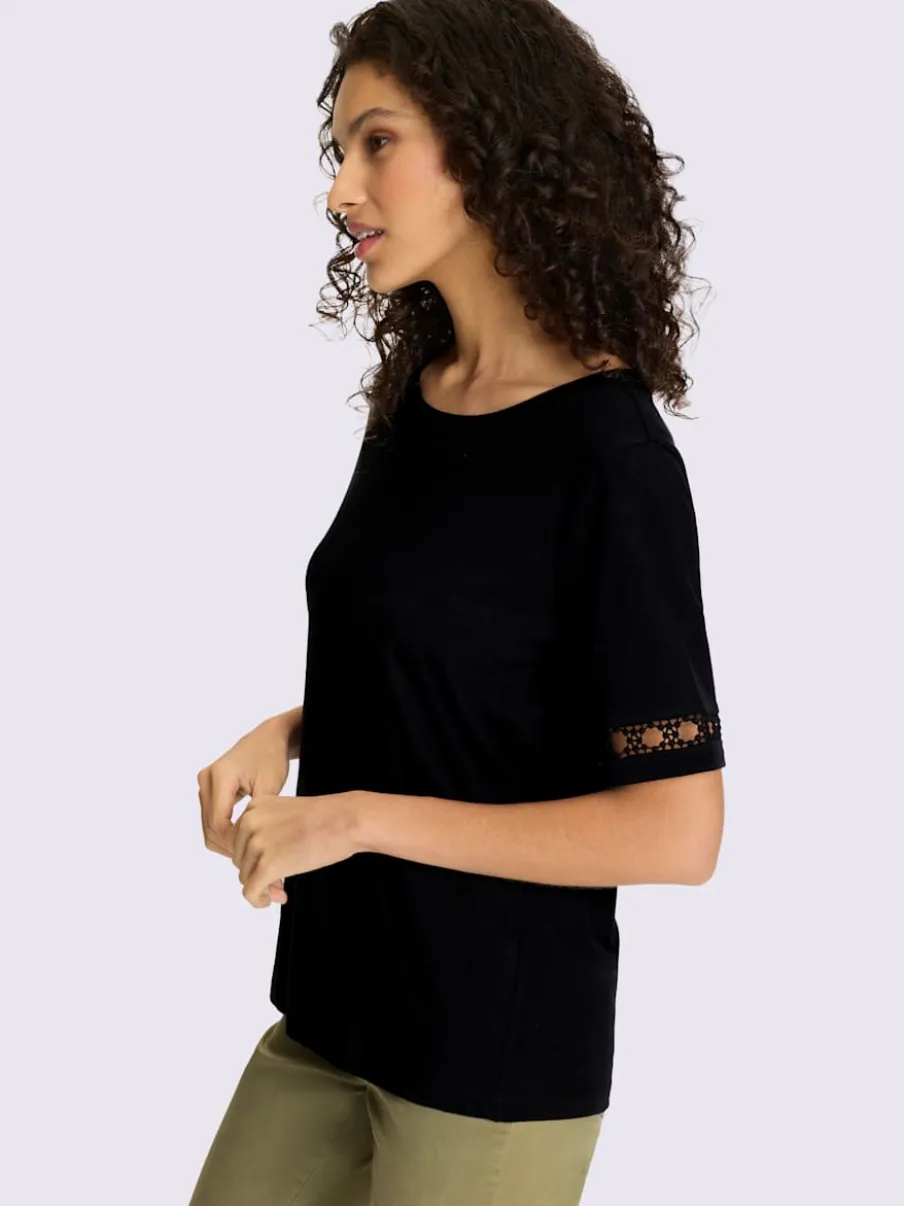 T-shirts avec dentelle crochetée sur manches courtes