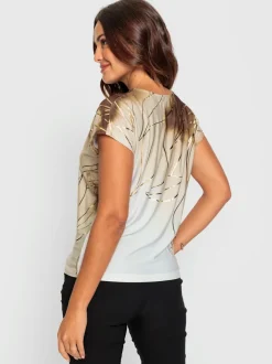 T-shirts avec imprimé feuilles dorées encolure ronde mancherons
